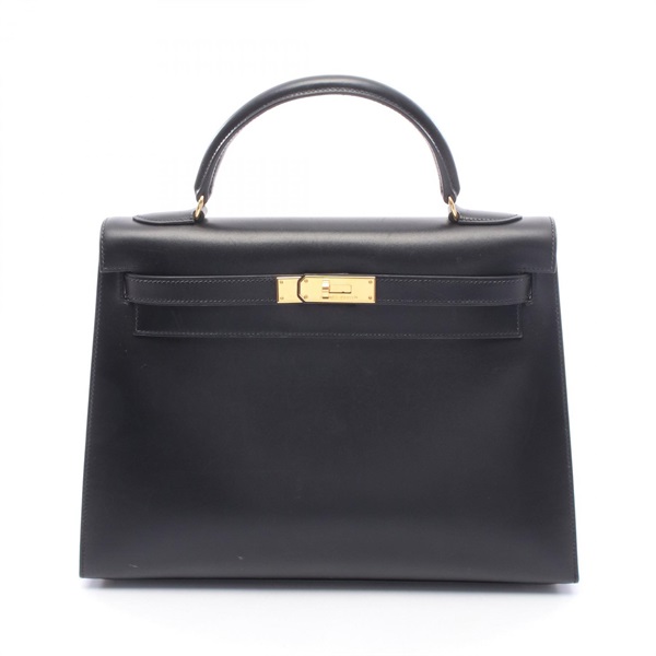 HERMES Kelly 32 outside stitched shoulder Handbag A Calfskin Black Used GHW