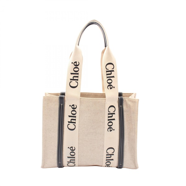 Chloe WOODY Medium Tote Shoulder Bag CHC22AS383I26 canvas leather Beige Used