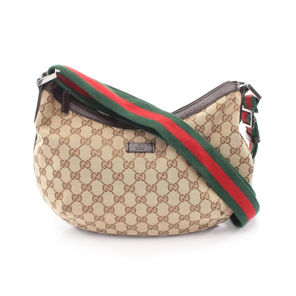 GUCCI GG canvas Crossbody Shoulder Bag 181092 Leather Beige Brown Used Women