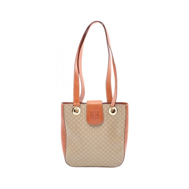 CELINE Triomphe Shoulder Tote Bag PVC coated canvas leather Beige Brown Used