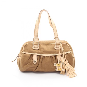 CELINE Macadam Tassel Shoulder Handbag canvas leather Khaki Beige Used Women