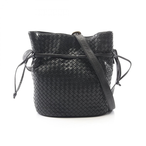 BOTTEGA VENETA Intrecciato Drawstring Shoulder Crossbody Bag leather Black Used