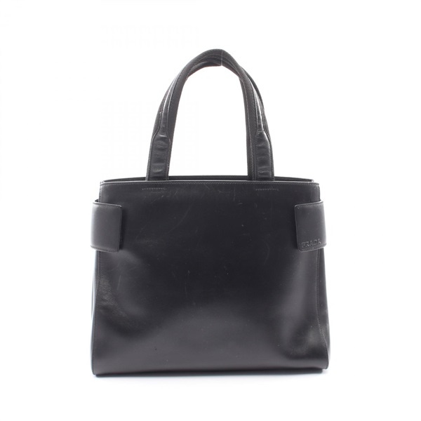 PRADA logo Shoulder Tote Bag leather Black Used Women