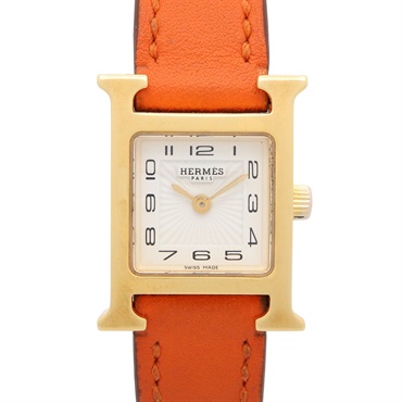 HERMES H watch mini Wrist Watch HH1.101 Quartz Gold Plated Leather Used Women