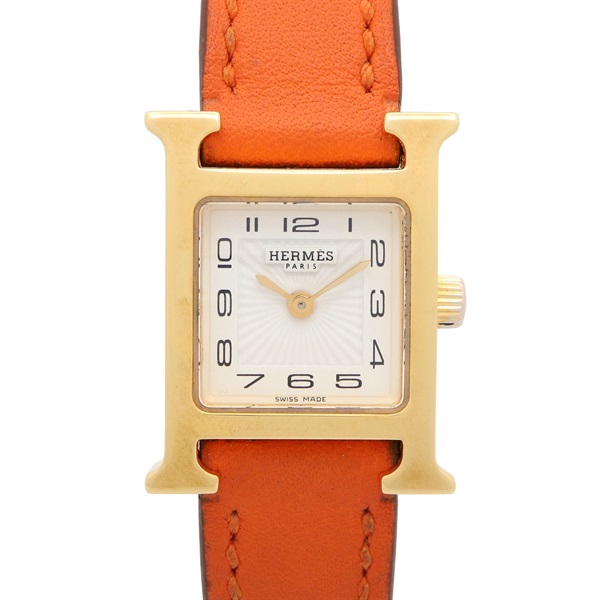 HERMES H watch mini Wrist Watch HH1.101 Quartz Gold Plated Leather Used Women