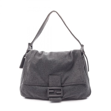 FENDI Mamma bucket Shoulder Bag 26325 leather Cotton jersey Gray Used Women