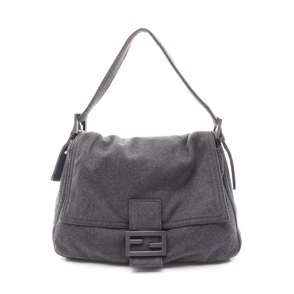 FENDI Mamma bucket Shoulder Bag 26325 leather Cotton jersey Gray Used Women