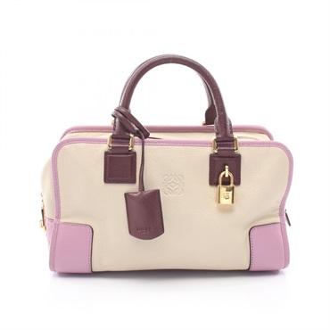 LOEWE Americana 28 Handbag leather Beige Purple Bordeaux Used Women
