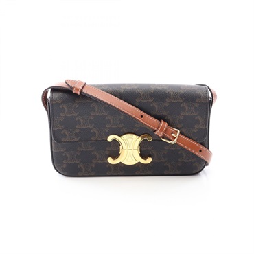 CELINE Claude Triomphe Shoulder Bag PVC coated canvas leather Brown Used Women