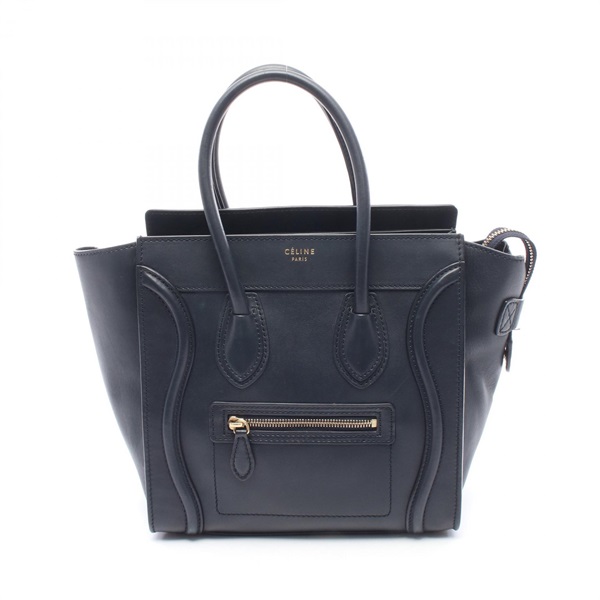 CELINE Luggage micro shopper Tote Bag 167793 leather Navy Used Women