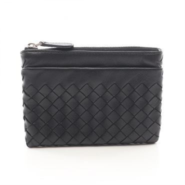 BOTTEGA VENETA Intrecciato with key ring coin purse leather Black Used mens