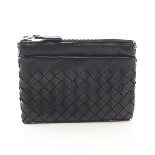 BOTTEGA VENETA Intrecciato with key ring coin purse leather Black Used mens
