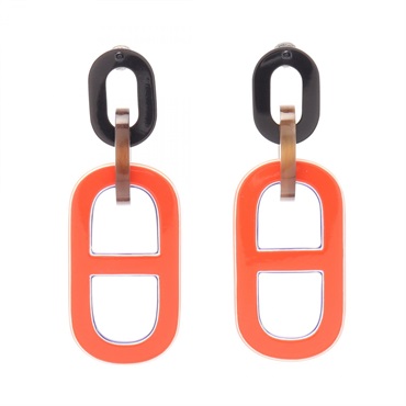 HERMES Chane Dunkel Pierced earrings Plastic Orange Brown Multicolor Used women