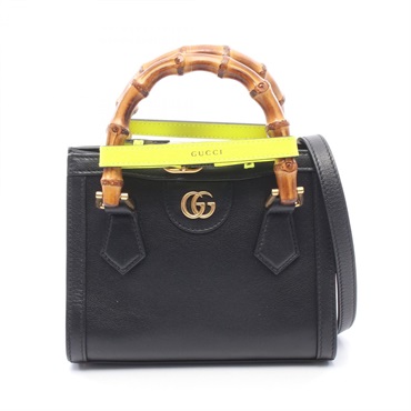 GUCCI Diana Mini GG Marmont Shoulder Crossbody Handbag 655661 leather Black Used