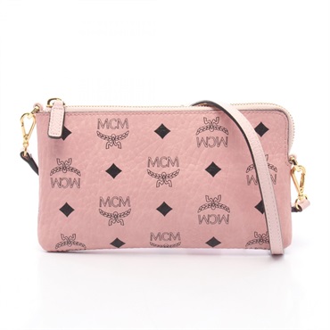 MCM Visetos Pouch Crossbody Shoulder Bag leather Pink Used Women