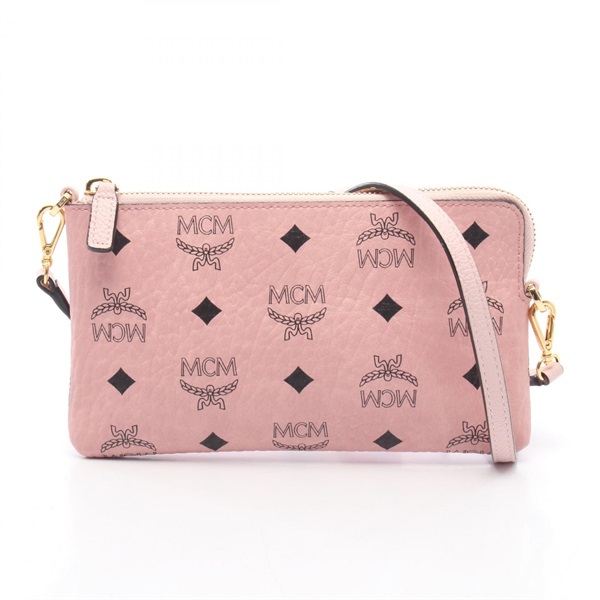 MCM Visetos Pouch Crossbody Shoulder Bag leather Pink Used Women