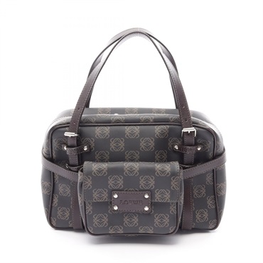 LOEWE anagram Handbag canvas leather Black Brown Used Women