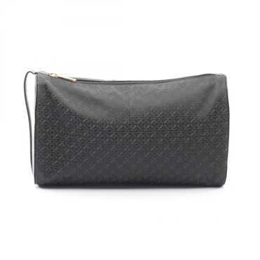 LOEWE anagram business clutch bag canvas leather Black Green Used Women