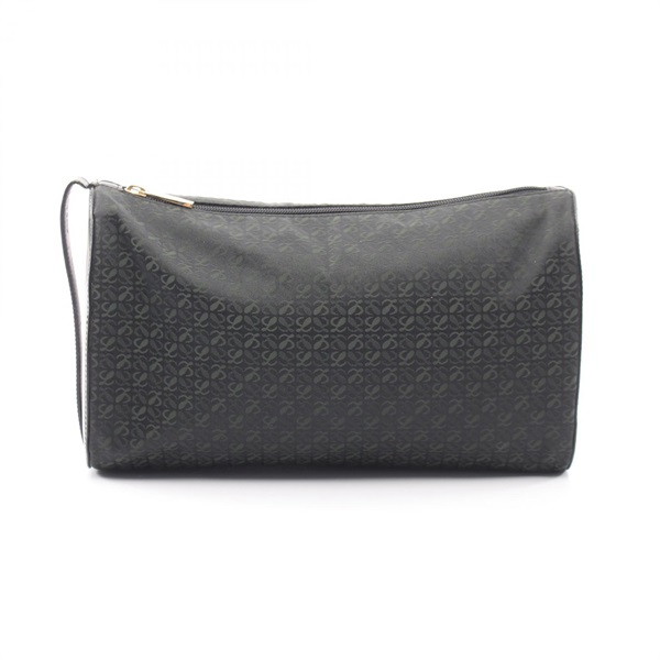 LOEWE anagram business clutch bag canvas leather Black Green Used Women