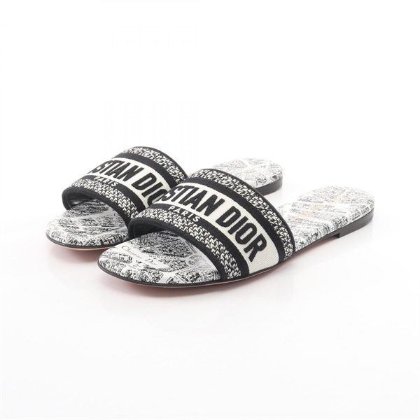 Christian Dior Dway Logo Flat Sandals Shoes #36 1/2 canvas White Black Used