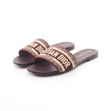 Christian Dior Dway Flat Sandals Shoes #36 1/2 canvas Bordeaux Beige Women