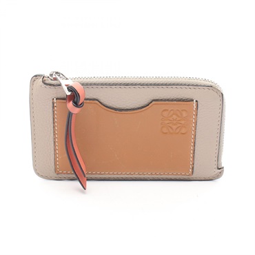 LOEWE Anagram Coin Card Holder Card Case coin purse leather Beige Used Women