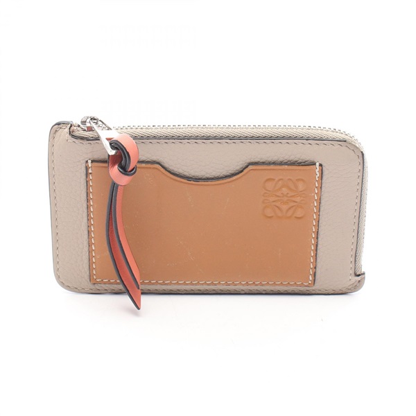 LOEWE Anagram Coin Card Holder Card Case coin purse leather Beige Used Women