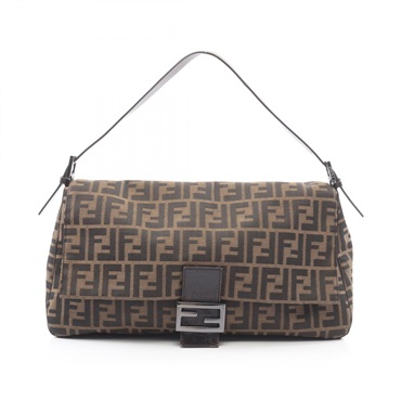 FENDI Mamma Bucket Zucca Shoulder Handbag canvas leather Brown Black Used Women