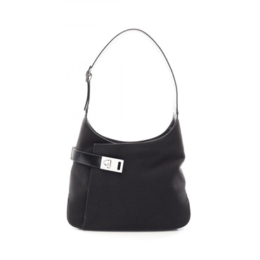 Salvatore Ferragamo Gancini Shoulder Bag canvas leather Black Used Women