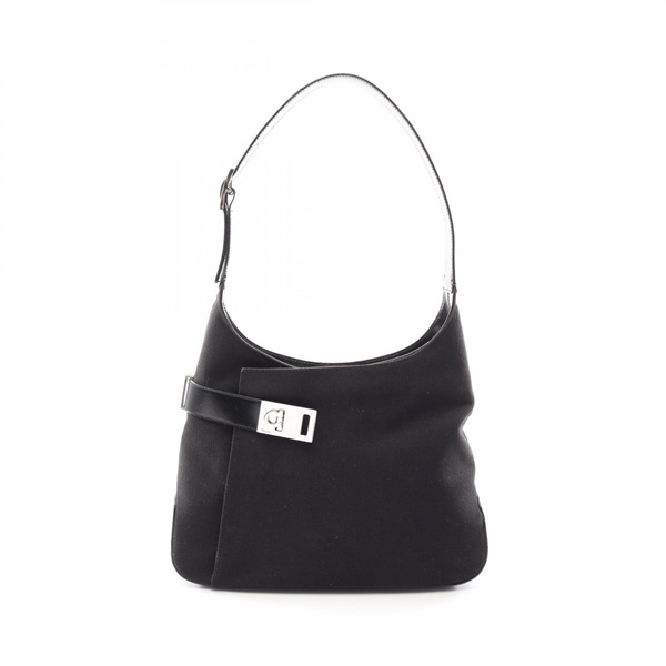 Salvatore Ferragamo Gancini Shoulder Bag canvas leather Black Used Women