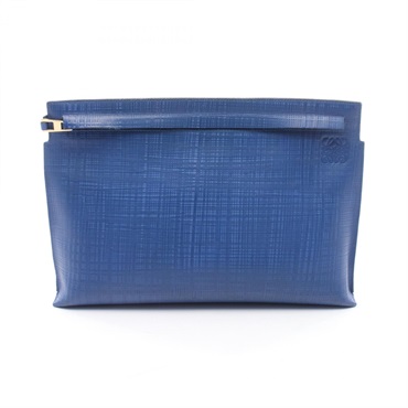 LOEWE T Pouch Anagram Linen Clutch bag C500W05X1 leather Blue Used Women