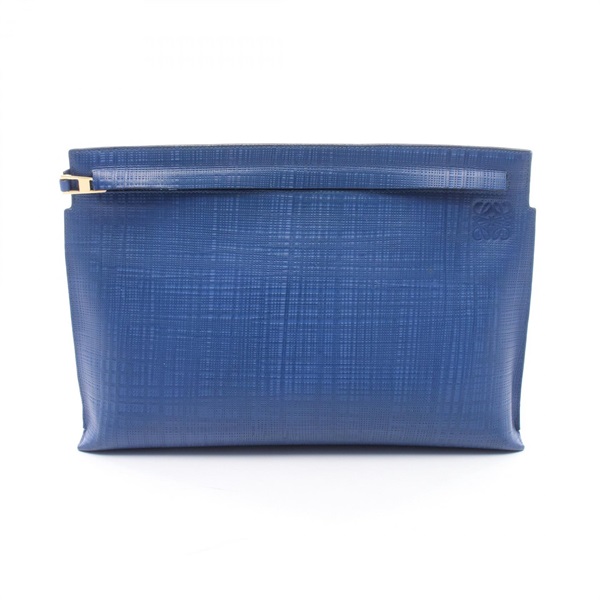 LOEWE T Pouch Anagram Linen Clutch bag C500W05X1 leather Blue Used Women