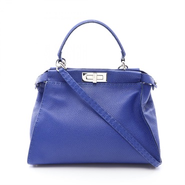 FENDI Selleria Peekaboo Regular Shoulder Crossbody Handbag 8BN226 leather Blue