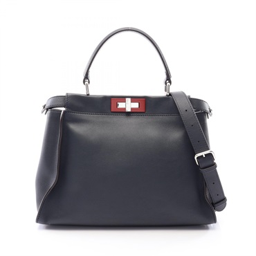 FENDI Peekaboo Regular 2WAY Shoulder Handbag 8BN290 leather Navy Used Women