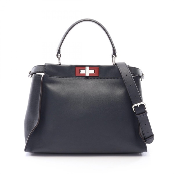 FENDI Peekaboo Regular 2WAY Shoulder Handbag 8BN290 leather Navy Used Women