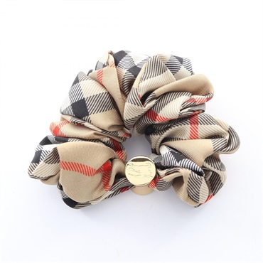 BURBERRY Check pattern Scrunchie 8119726 silk Beige Multicolor NEW Women