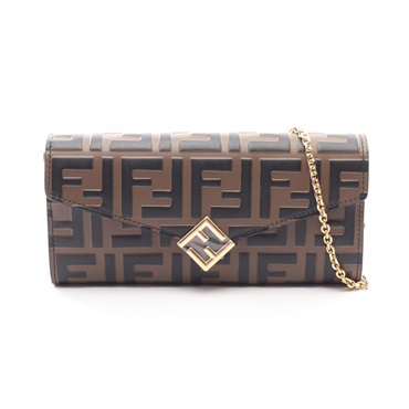 FENDI FF Diamond Chain Shoulder Crossbody Bag 8M0365ADYMF13VK leather Brown NEW