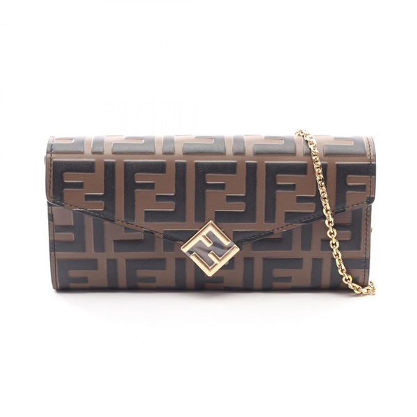 FENDI FF Diamond Chain Shoulder Crossbody Bag 8M0365ADYMF13VK leather Brown NEW