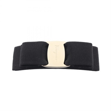 Salvatore Ferragamo Vara ribbon Valletta 495450342019 Gold Plated canvas Blk NEW
