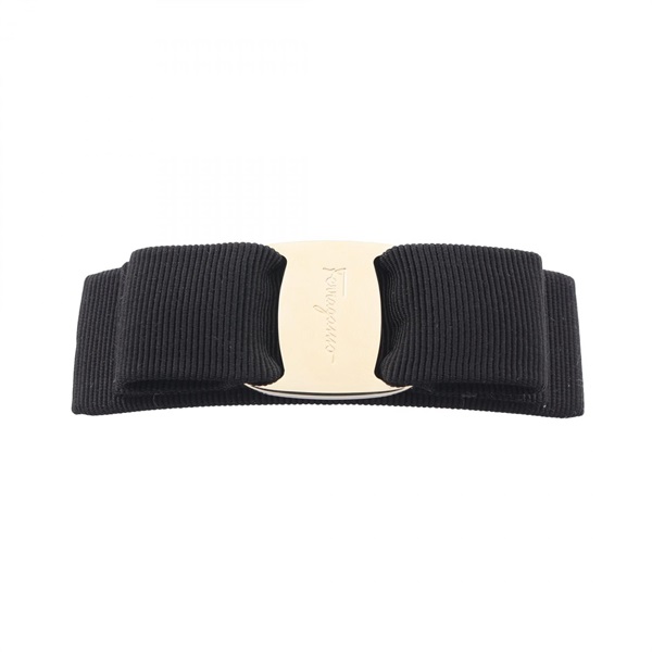 Salvatore Ferragamo Vara ribbon Valletta 495450342019 Gold Plated canvas Blk NEW