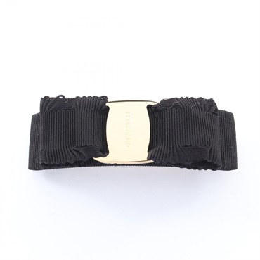 Salvatore Ferragamo Vara ribbon Valletta 662681346972 Gold Plated canvas Blk NEW