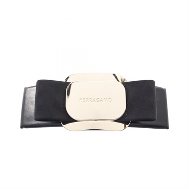Salvatore Ferragamo Vara ribbon Valletta 771551340421 leather GP canvas Blk NEW