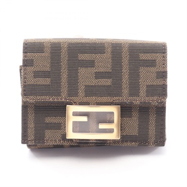 FENDI Baguette Zucca Tri-fold Wallet Purse 8M0395A98PF0A6E canvas Brown NEW FF