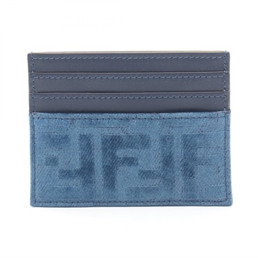 FENDI FF Denim Card Case Holder 8M0445AW5HF1UJW Fabric leather Blue Navy NEW