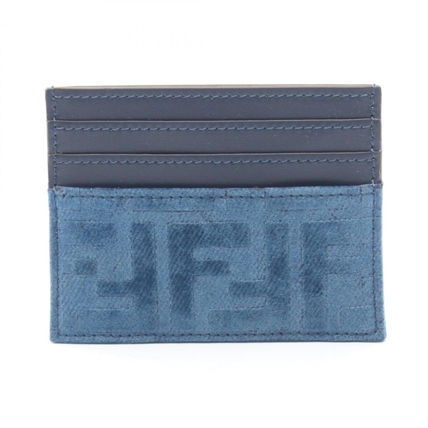 FENDI FF Denim Card Case Holder 8M0445AW5HF1UJW Fabric leather Blue Navy NEW