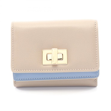 FENDI WAY Tri-fold Compact Wallet Purse 8M0555AWR7F1WVB leather Beige Blue NEW