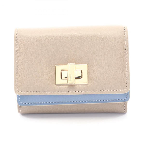 FENDI WAY Tri-fold Compact Wallet Purse 8M0555AWR7F1WVB leather Beige Blue NEW