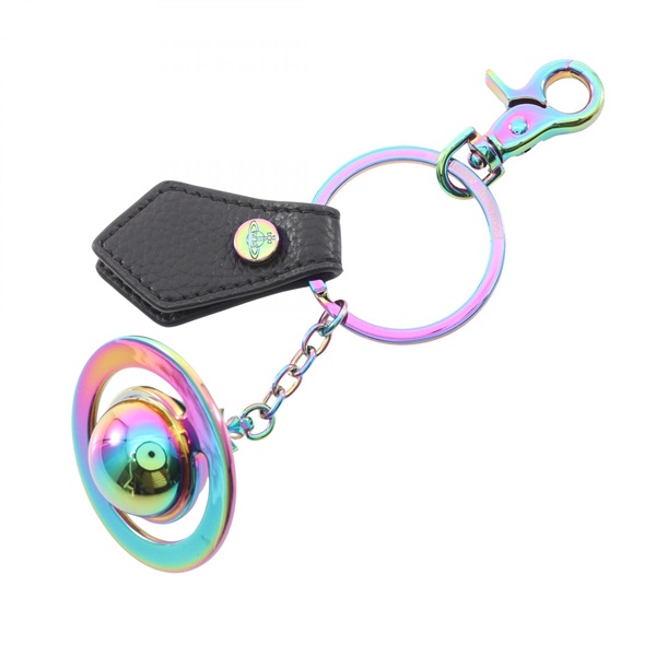 Vivienne Westwood 3D ORB IRIDESCENT Orb key ring leather metal Black Multi NEW