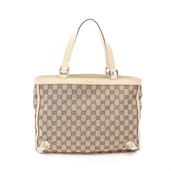 GUCCI Abbey Tote Handbag 170004 canvas leather Beige Used Women GG