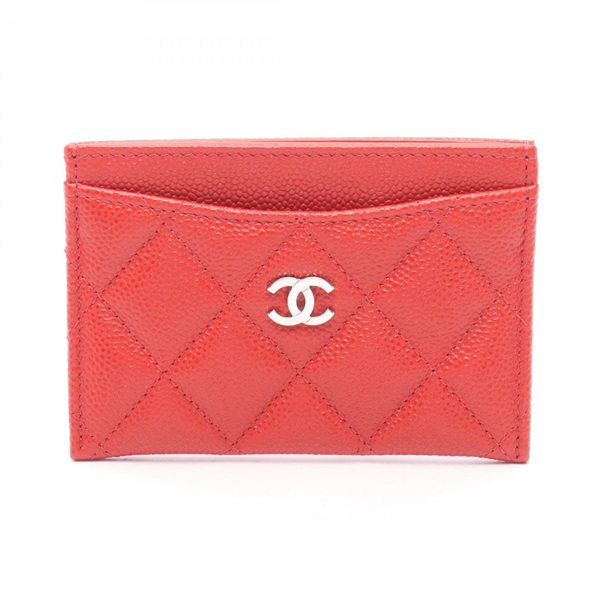 CHANEL Matelasse Card Case Calfskin Red SHW Used Women